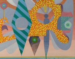 Geometrien in Rosa – Ölfarbe auf Leinwand von Leo Guida – 1970er Jahre