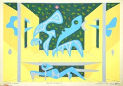 Théâtre avec signes 1 - Tempera originale de Leo Guida - 1986