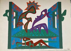 Théâtre avec signes 3 - Tempera de Leo Guida - 1986