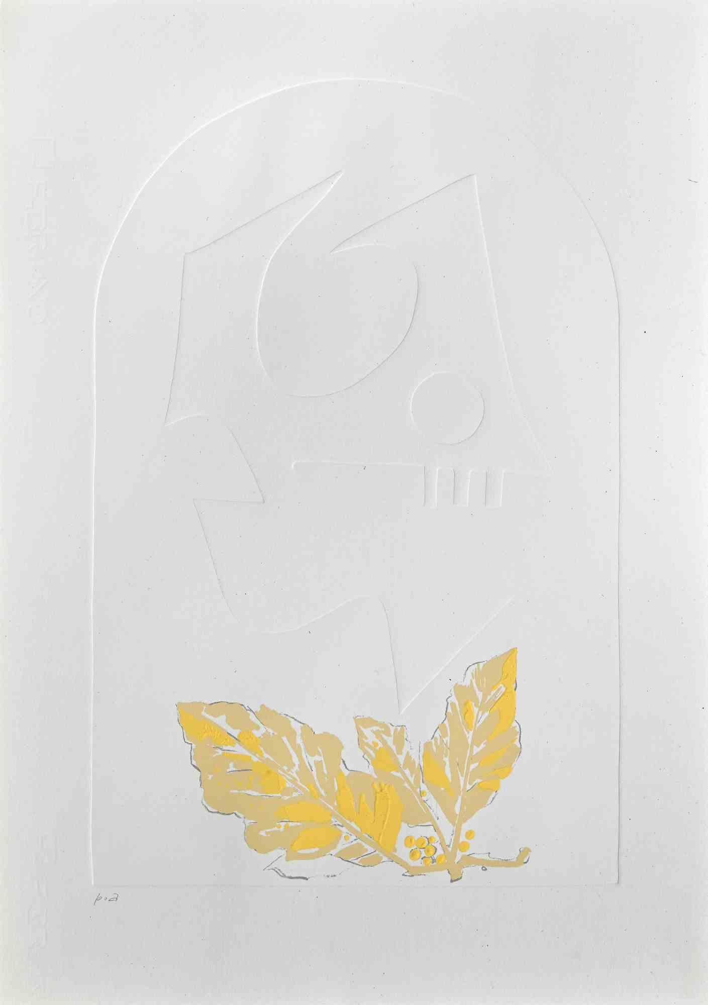 A yellow leaf is an artwork realized byLeo Guida, 1970s. 

Screenprint and embossing 50 x 35 cm.

Good conditions!