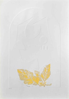 Vintage A Yellow Leaf  - Screen Print by Leo Guida - 1970s