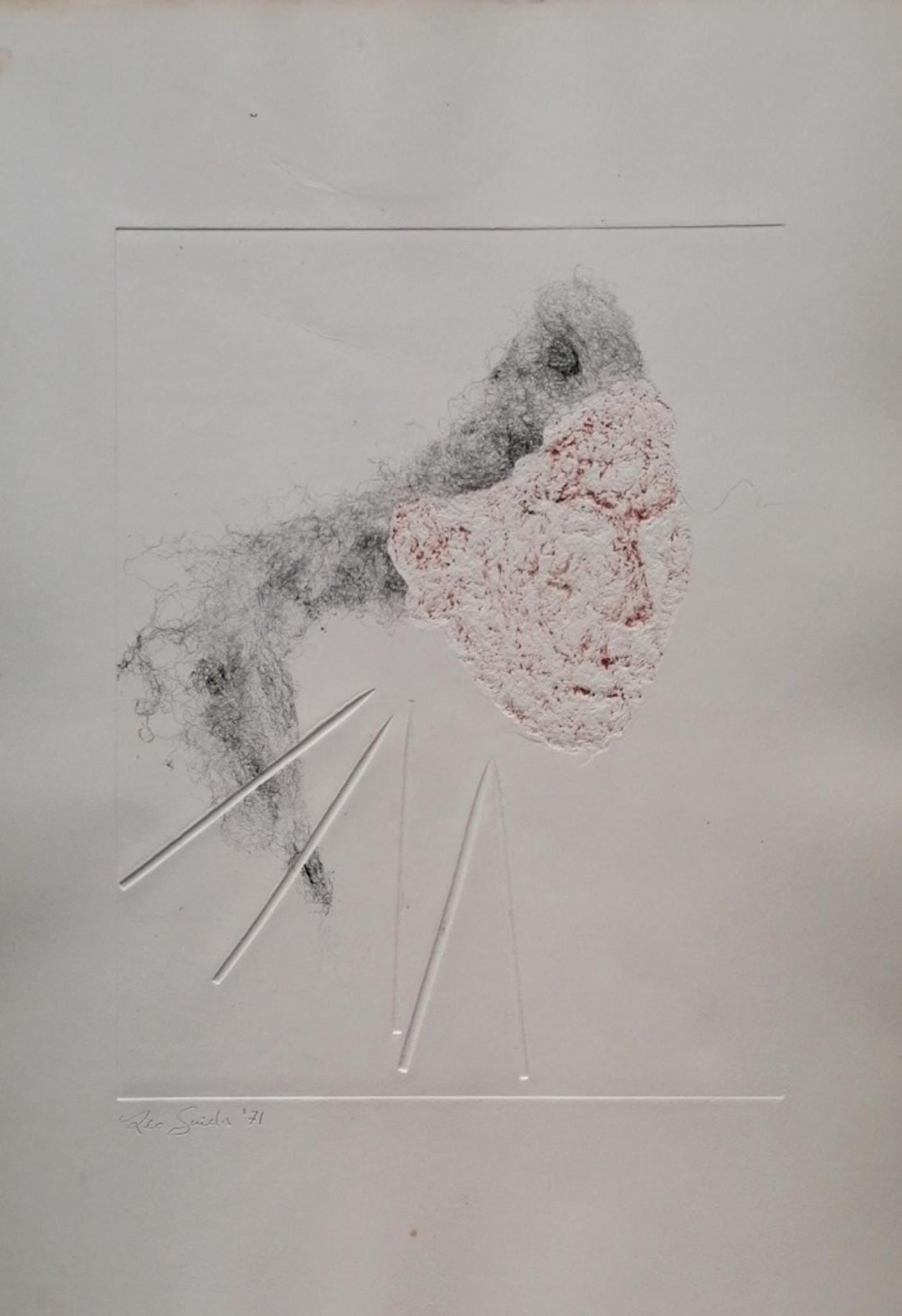 Composition abstraite - eau-forte originale de Leo Guida - 1971