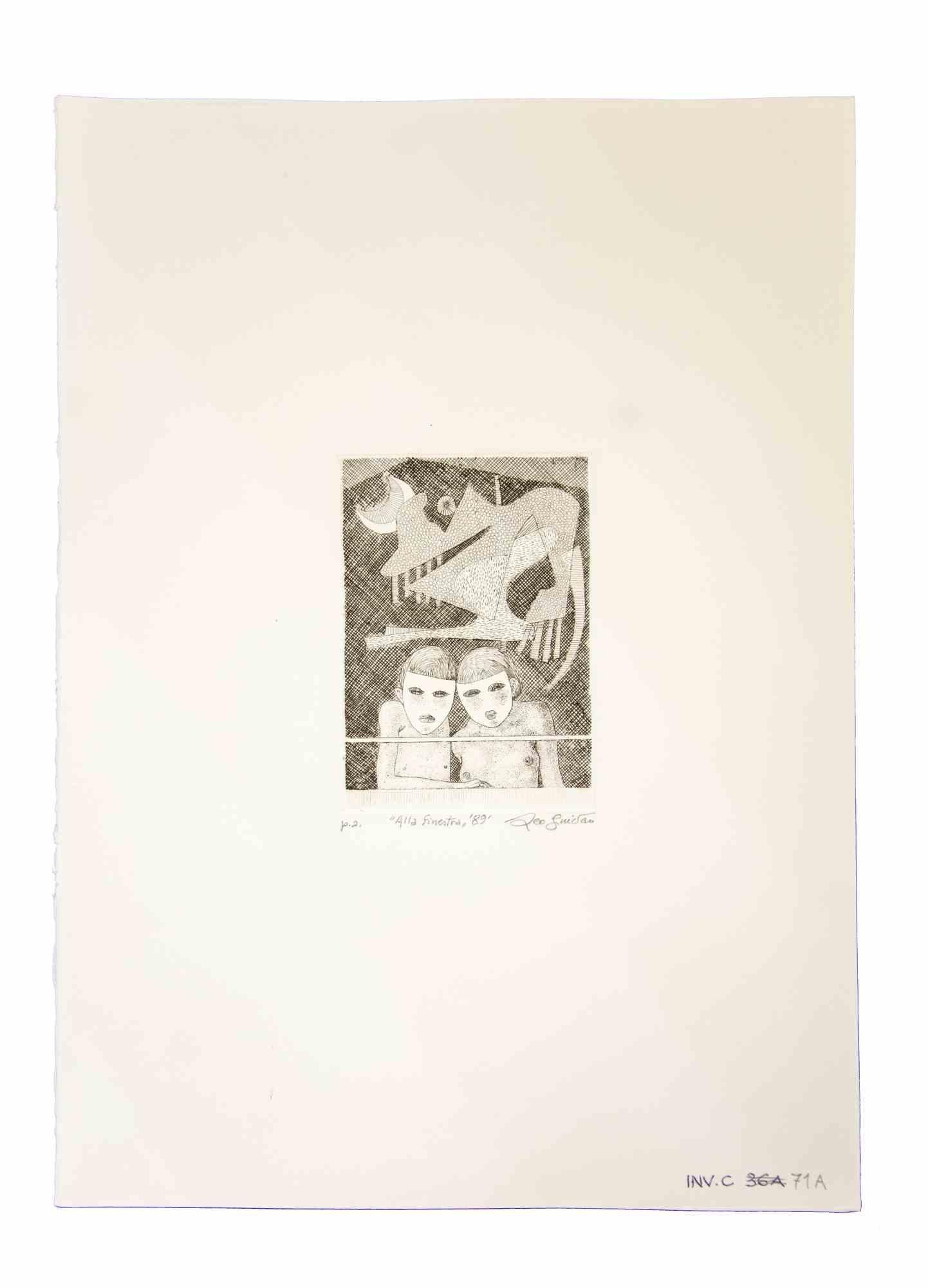 At the Window - Original Print by Leo Guida - 1989