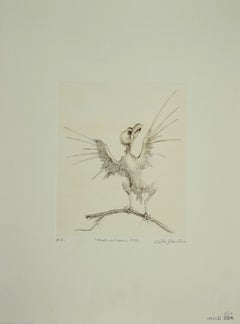 Bird on a Branch - Original Etching by Leo Guida - 1970