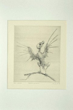 Bird on the Branch - Original Etching on Paper by Leo Guida - 1972