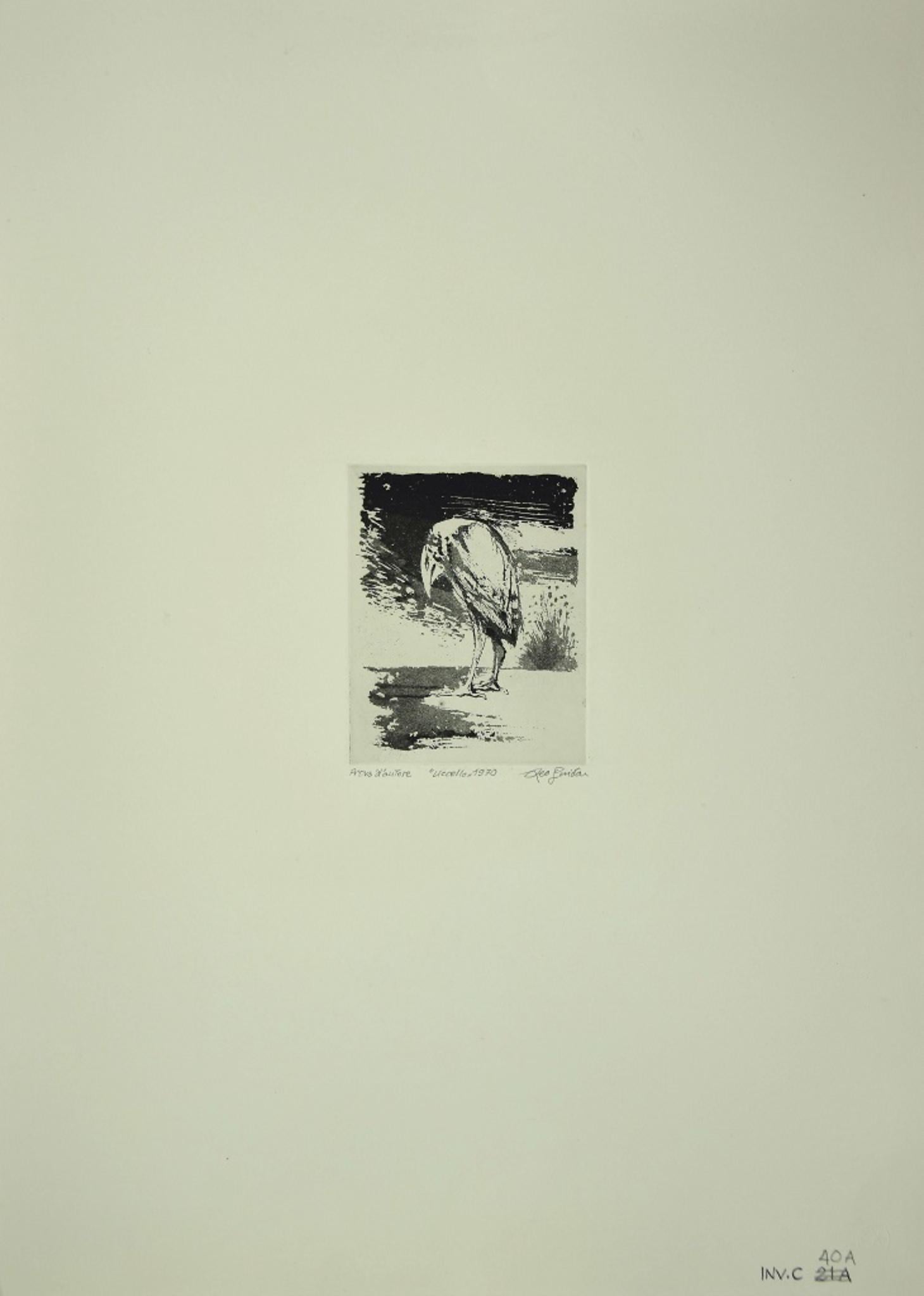 Bird ist ein originales zeitgenössisches Kunstwerk des italienischen Künstlers Leo Guida aus dem Jahr 1970.

Original-Radierung auf Papier. 

Am unteren Rand mit Bleistift betitelt, handsigniert und datiert: Prova d'autore "Uccello" 1970 Leo