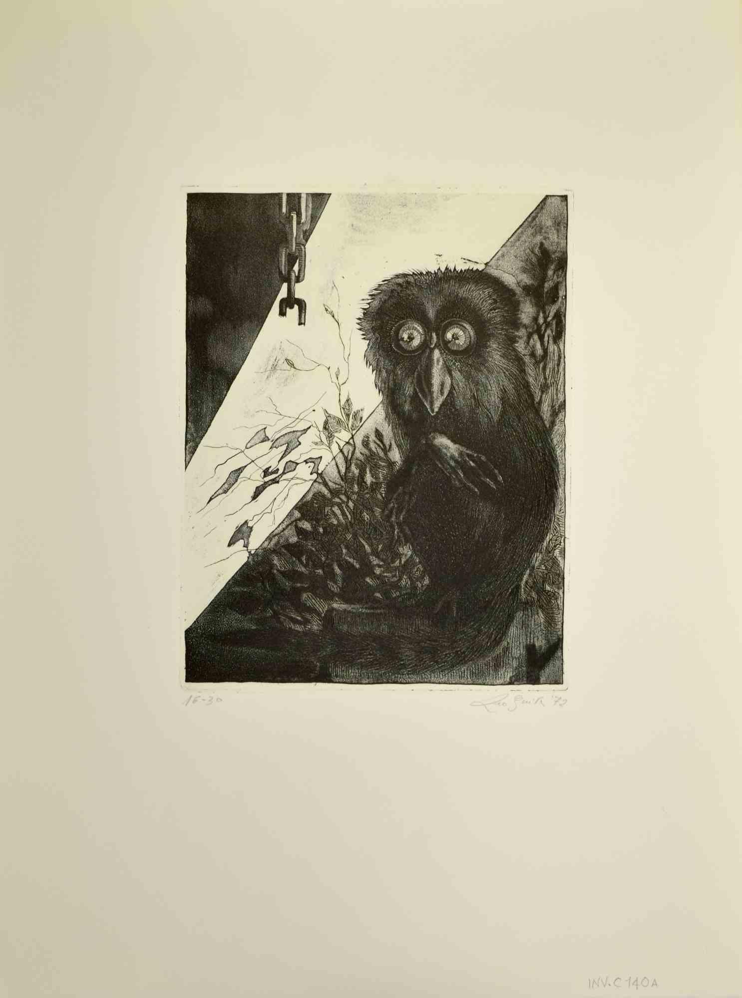 Black Lemur is an etching print realized by Leo Guida in 1972.

Hand-signed, dated, edition of 16/30.

Good condition.

Leo Guida  (1992 - 2017). Sensitive to current issues, artistic movements and historical techniques, Leo Guida has been able to