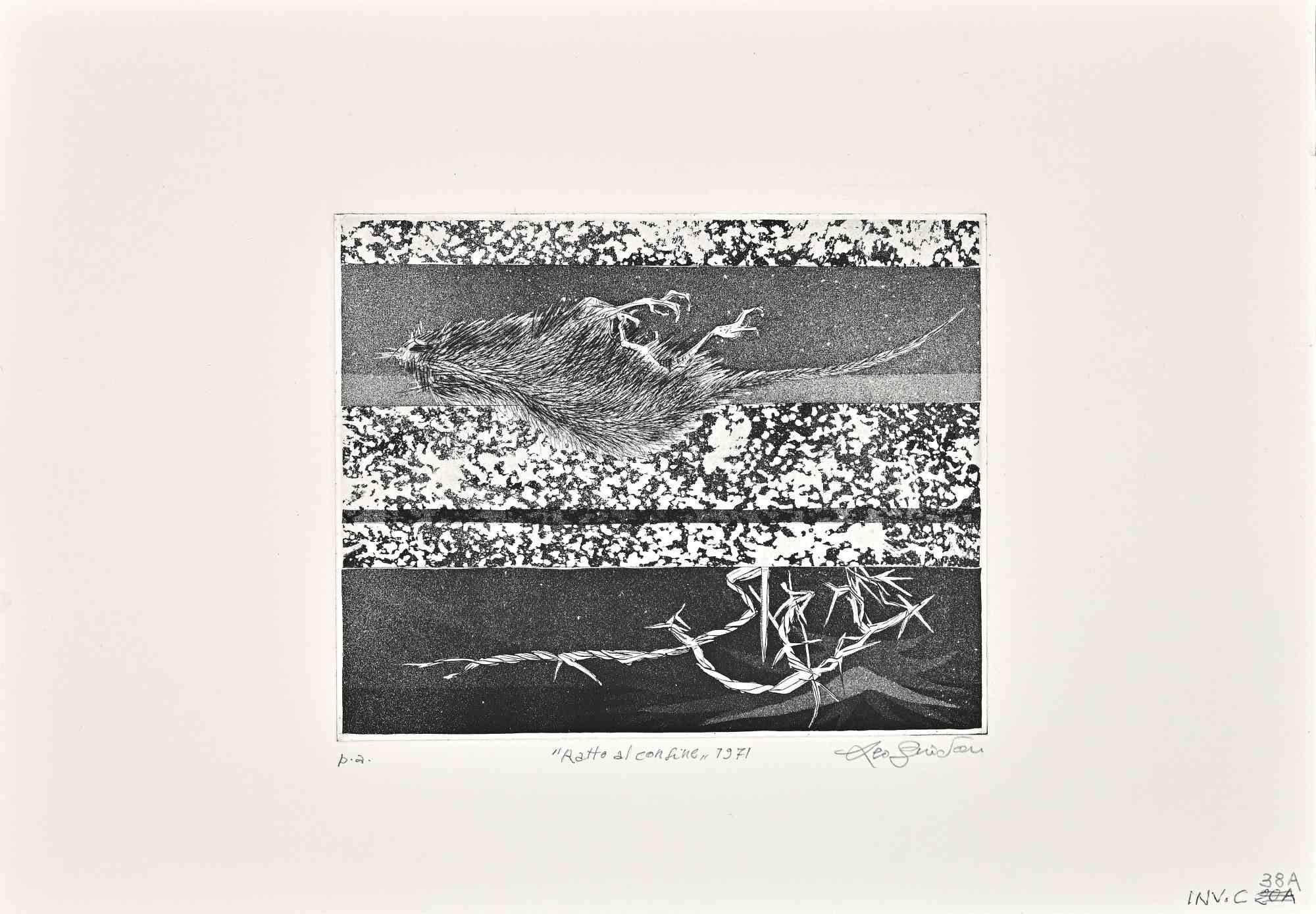 Border Rat ist eine Radierung von Leo Guida aus den 1970er Jahren.

Guter Zustand, proof artist.

Handsigniert, datiert und betitelt vom Künstler mit Bleistift am unteren Rand.

Als Künstler, der ein Gespür für aktuelle Themen, künstlerische