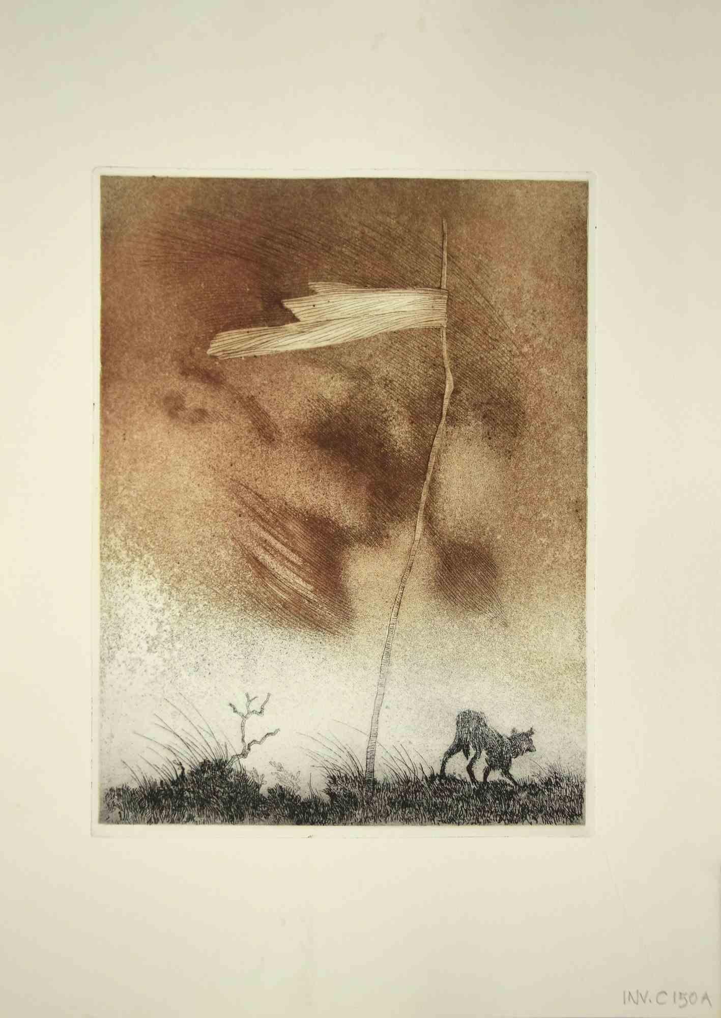 Boundary is an original artwork realized in the 1970s by the Italian Contemporary artist  Leo Guida  (1992 - 2017).

Original etching on ivory-colored paper.

Good conditions.

Leo Guida  (1992 - 2017). Sensitive to current issues, artistic
