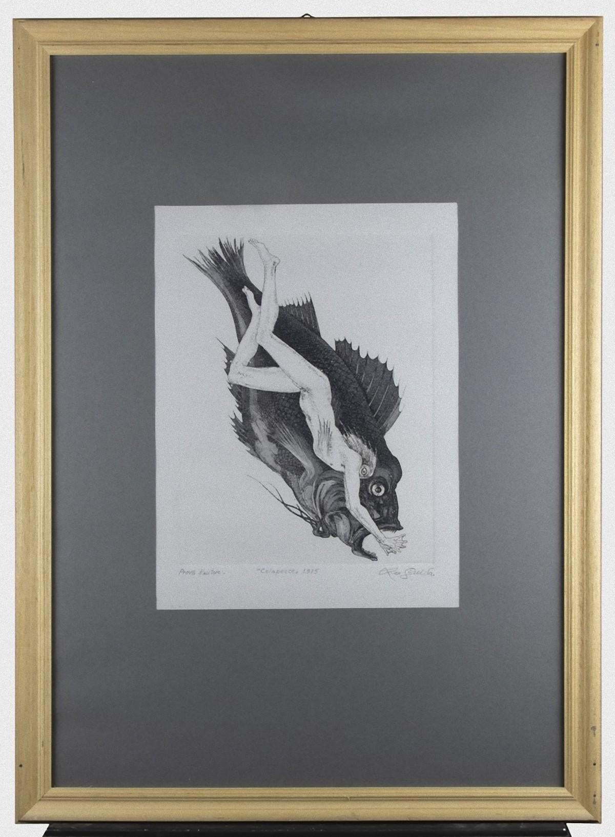 Colapesce - Original Etching on Paper by Leo Guida - 1975 For Sale 1