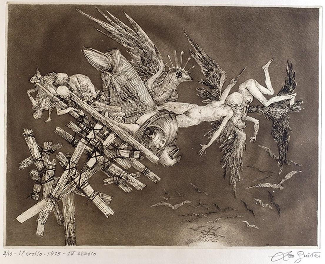 Colapso - Grabado original de Leo Guida - 1975