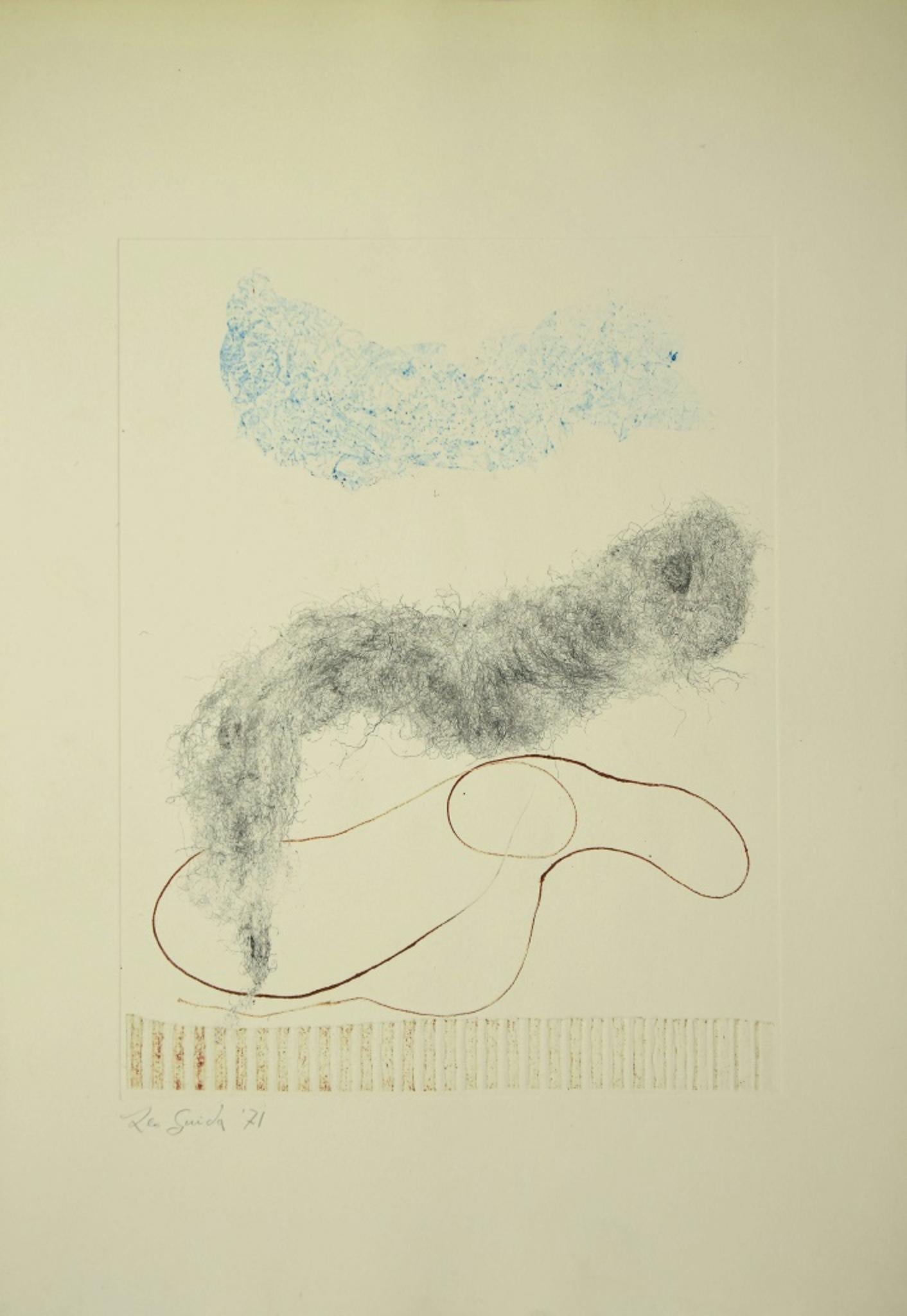 Composition 1971 ist ein originales zeitgenössisches Kunstwerk des italienischen Künstlers Leo Guida aus dem Jahr 1971.

Original-Radierung und Mischtechnik auf Papier. Bildabmessungen: 32 x 24,5 cm

Vom Künstler mit Bleistift in der unteren linken