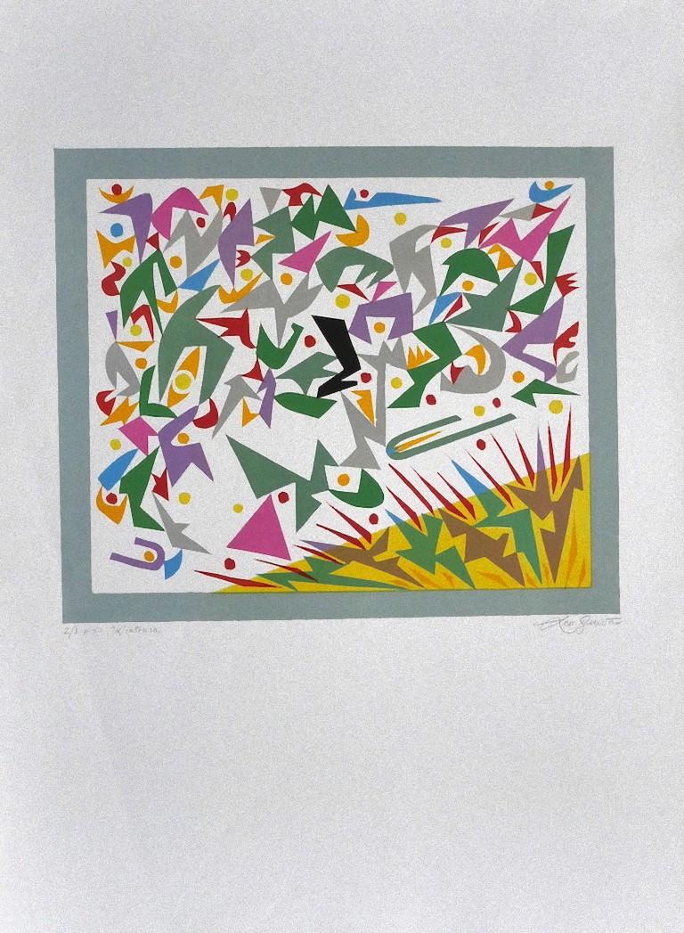 Composition - Gravure sur carton de Leo Guida - 1970 en vente 1