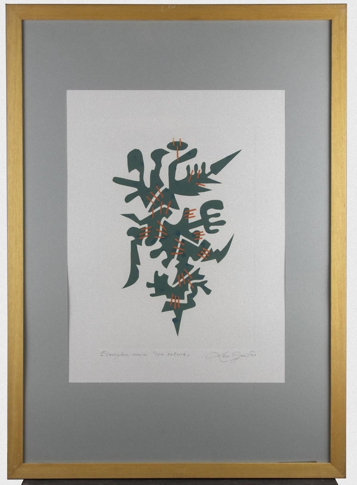 Con Suture is an original Contemporary artwork realized in 1985 by the italian artist Leo Guida (1992 - 2017).

Original Lithograph and Chalchography, unique specimen.

Hand-signed and titled in pencil on the lower margin by the artist: Esemplare