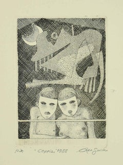 Paar – Schwarz-Weiß-Radierung von Leo Guida – 1988