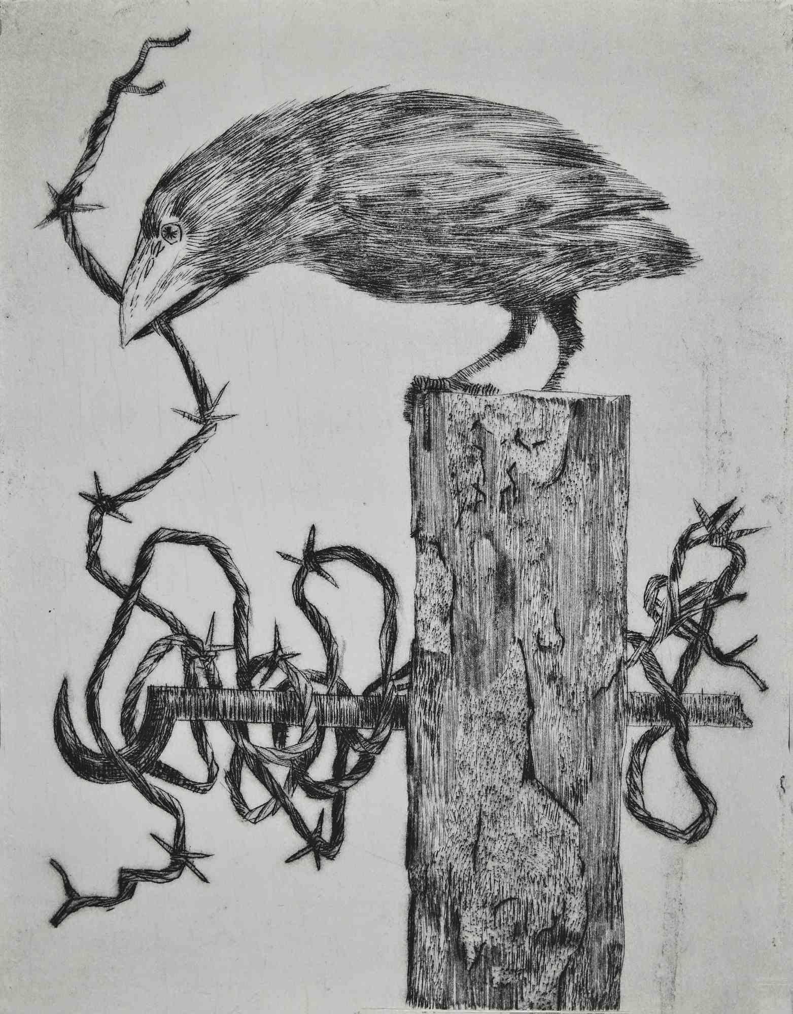 Crow is an Etching realized by Leo Guida in the 1970s on cardboard.

Good condition.

Artist sensitive to current issues, artistic movements and historical techniques, Leo Guida has been able to weave a productive interview on art and the function