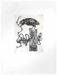 Vintage Crow - Etching by Leo Guida - 1972