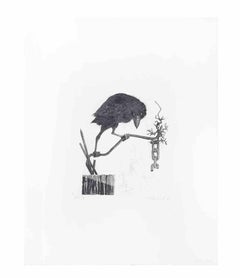 Crow on the Branch - Etching by Leo Guida - 1972