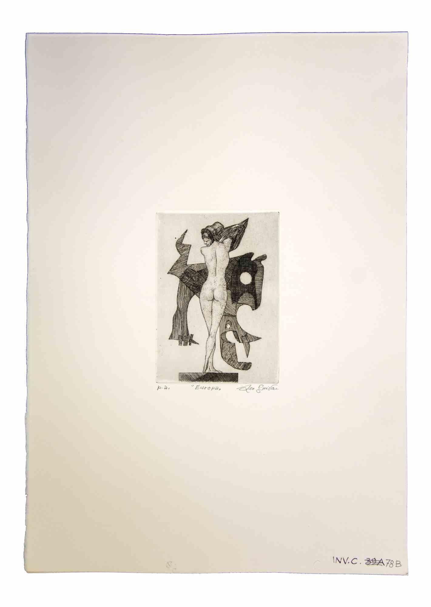 Europa est une œuvre d'art originale réalisée dans les années 1970 par l'artiste contemporain italien  Leo Guida  (1992 - 2017).

Gravure originale sur papier.

Signé à la main en bas à droite au crayon.

Épreuve d'artiste en bas à gauche "p.a."