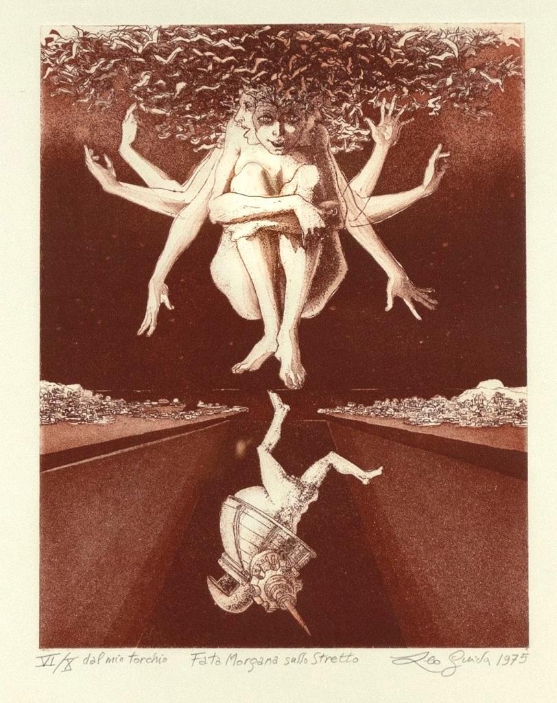 Fata Morgana sullo Stretto es una obra de arte contemporánea original realizada en 1975 por el artista contemporáneo italiano Leo Guida (1992 - 2017).

Aguafuerte y aguatinta originales. 

Numerado en números romanos, titulado, firmado a mano y