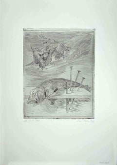 Fish and Birds - Original Etching by Leo Guida - 1972