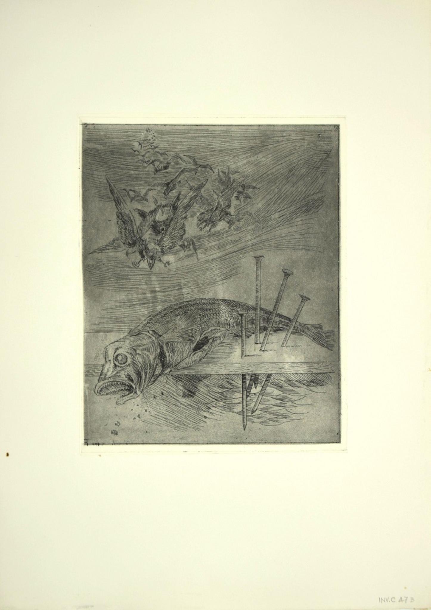 Fish is an original Contemporary artwork realized in Italy in the 1970s by the italian artist Leo Guida.

Etching on paper.

Not signed.

Mint conditions. 

Leo Guida. Sensitive to current issues, artistic movements and historical techniques, Leo