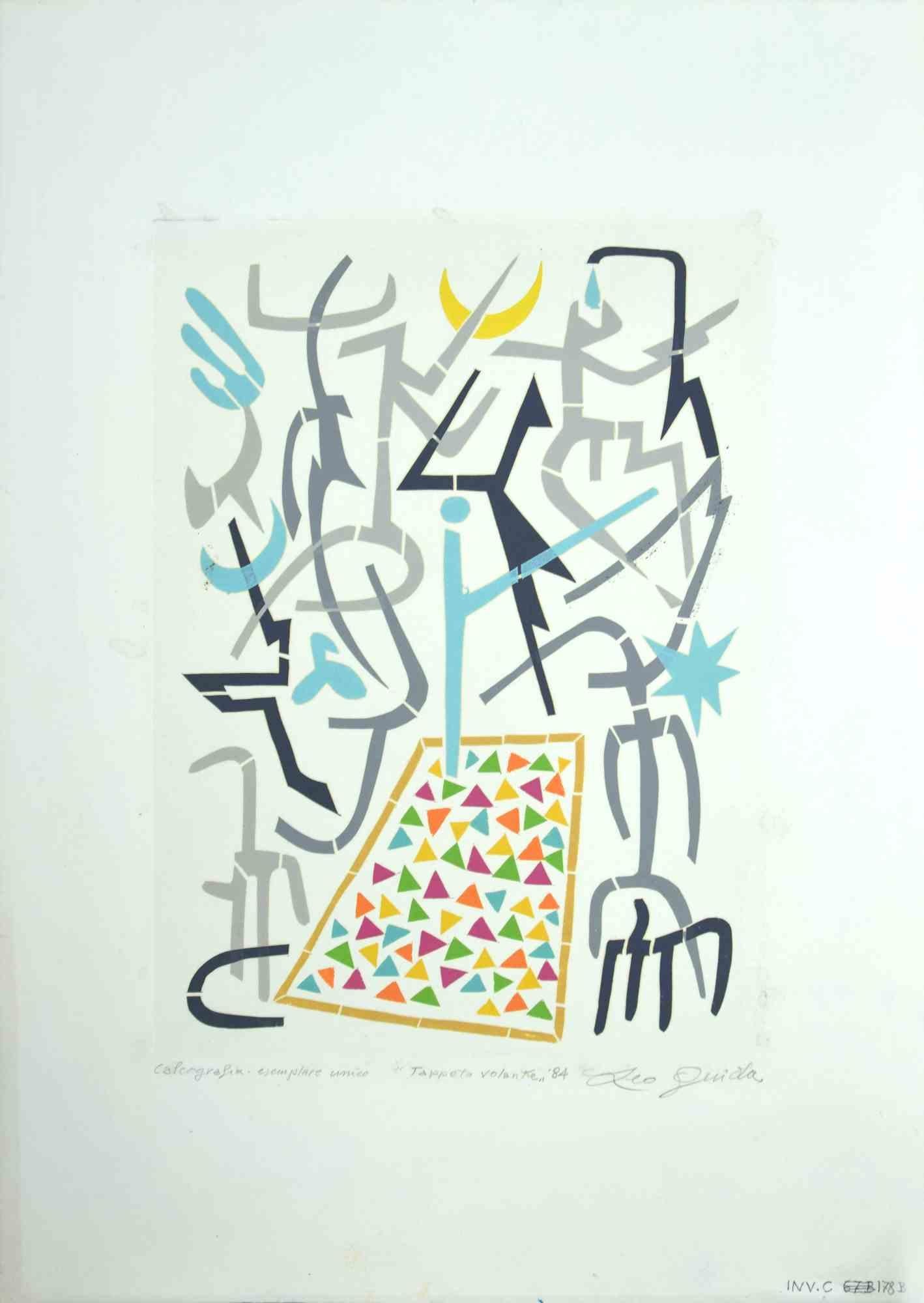 Flying Carpet – Original-Radierung von Leo Guida – 1984
