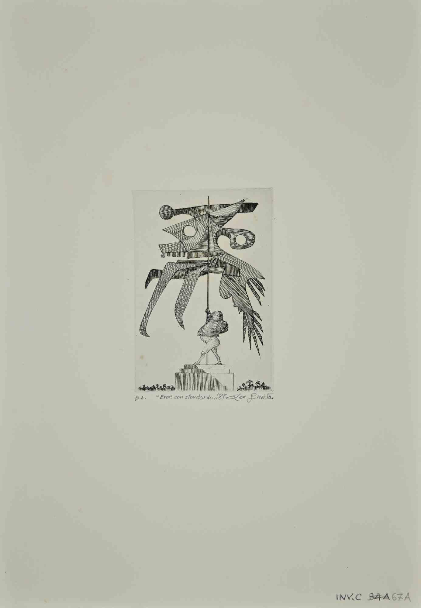 Héroe con el estandarte - Grabado de Leo Guida - 1987 en venta 1
