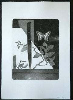 Knife and Butterfly - Etching by Leo Guida - 1970