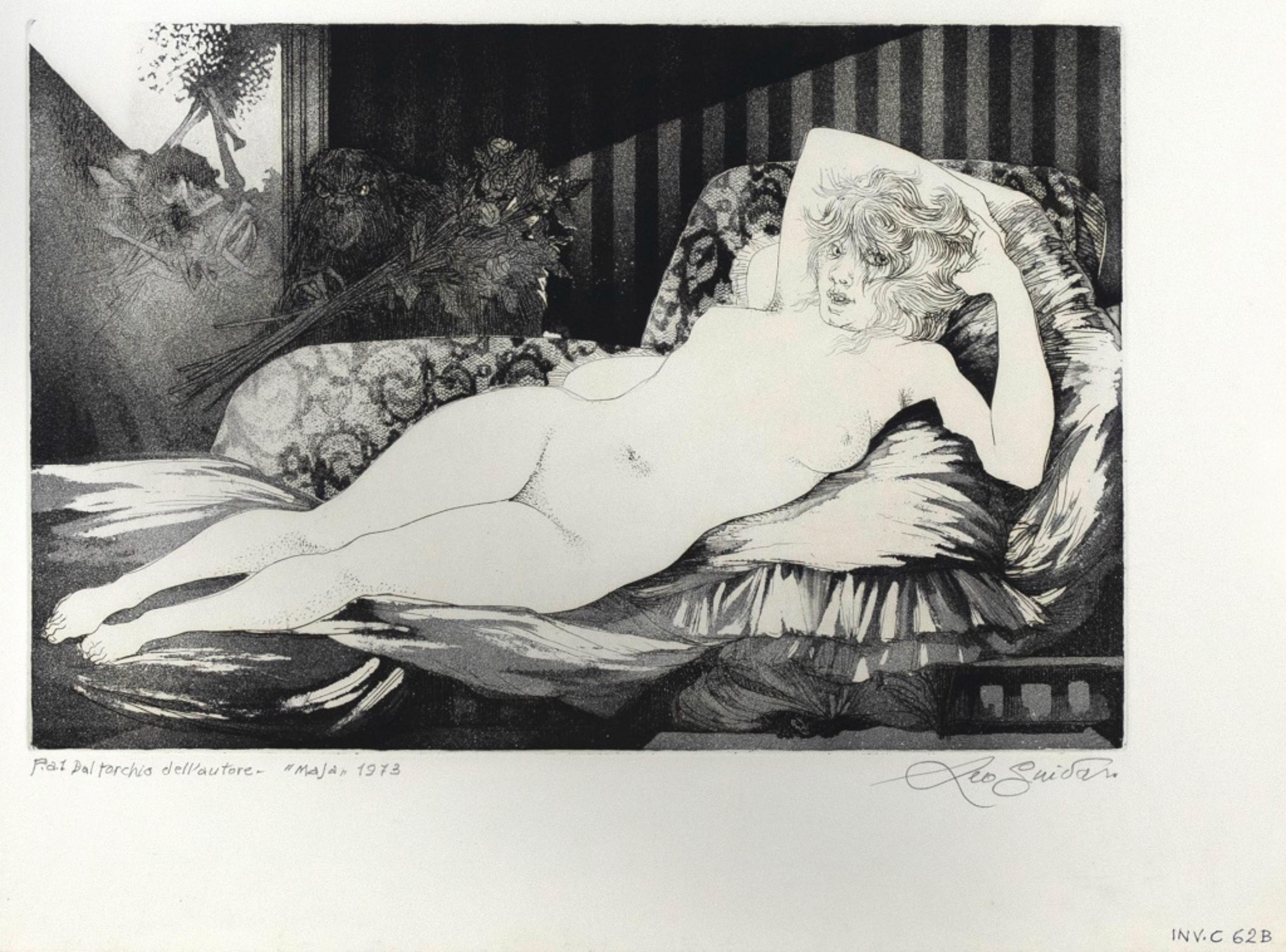 Gravure originale de La Maja par Leo Guida, 1973