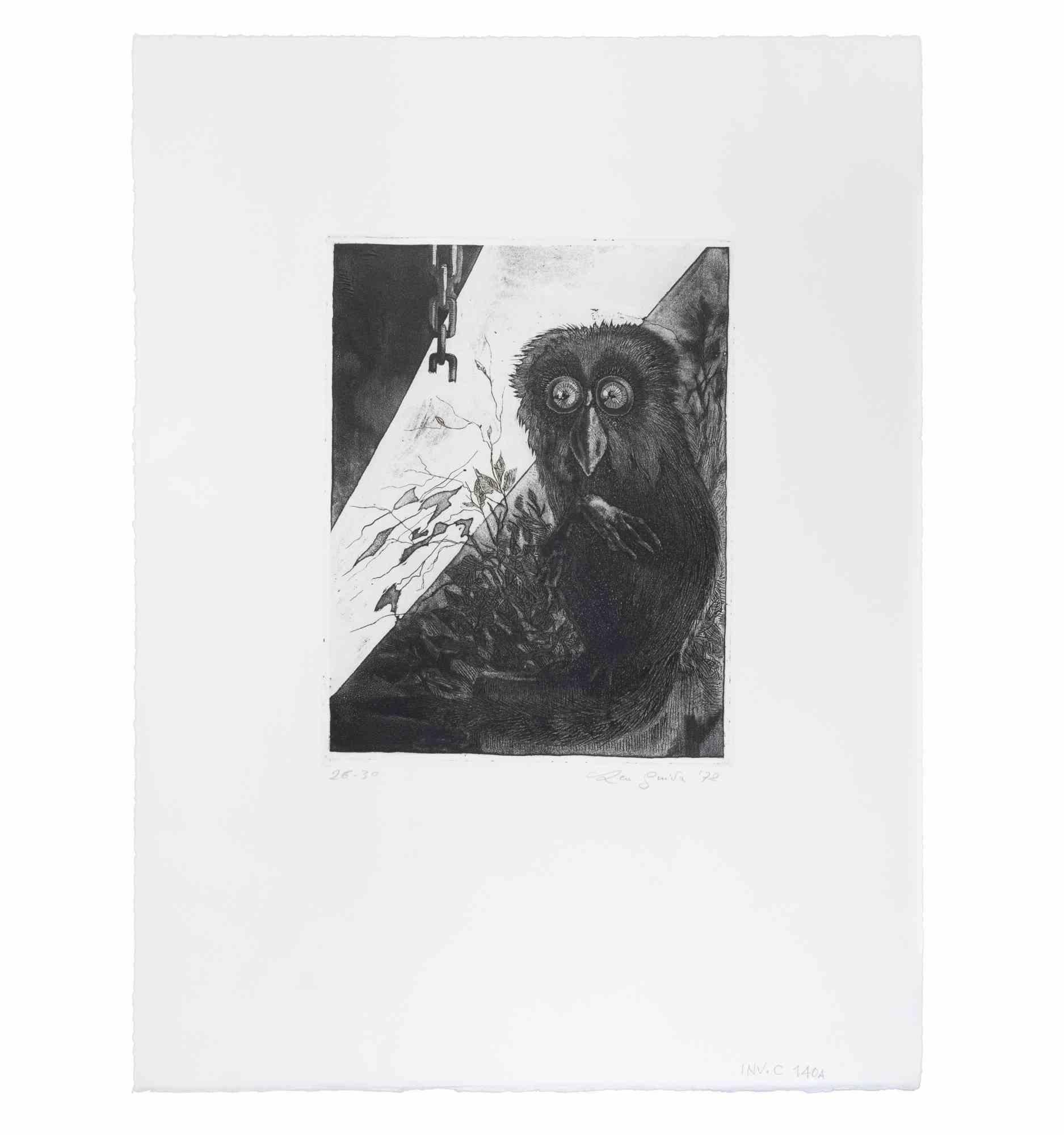 Lamur ist ein Kunstwerk, das 1972 von dem italienischen zeitgenössischen Künstler  Leo Guida  (1992 - 2017).

Original-Radierung auf Karton. 

Handsigniert und datiert am unteren rechten Rand und nummeriert, Auflage 26/30, in der linken Ecke. 

Gute