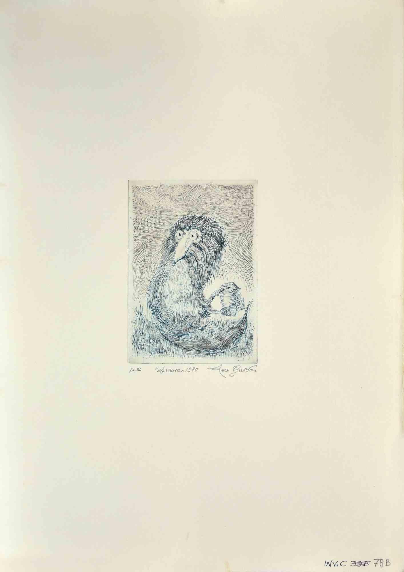 Lemur - Original Etching by Leo Guida - 1970
