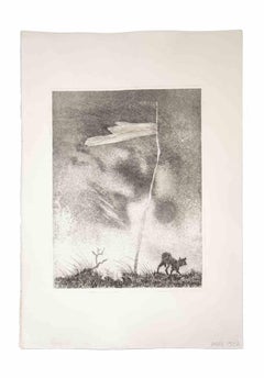 Vintage Lonely Flag - Original Etching and Aquatint by Leo Guida - 1970s