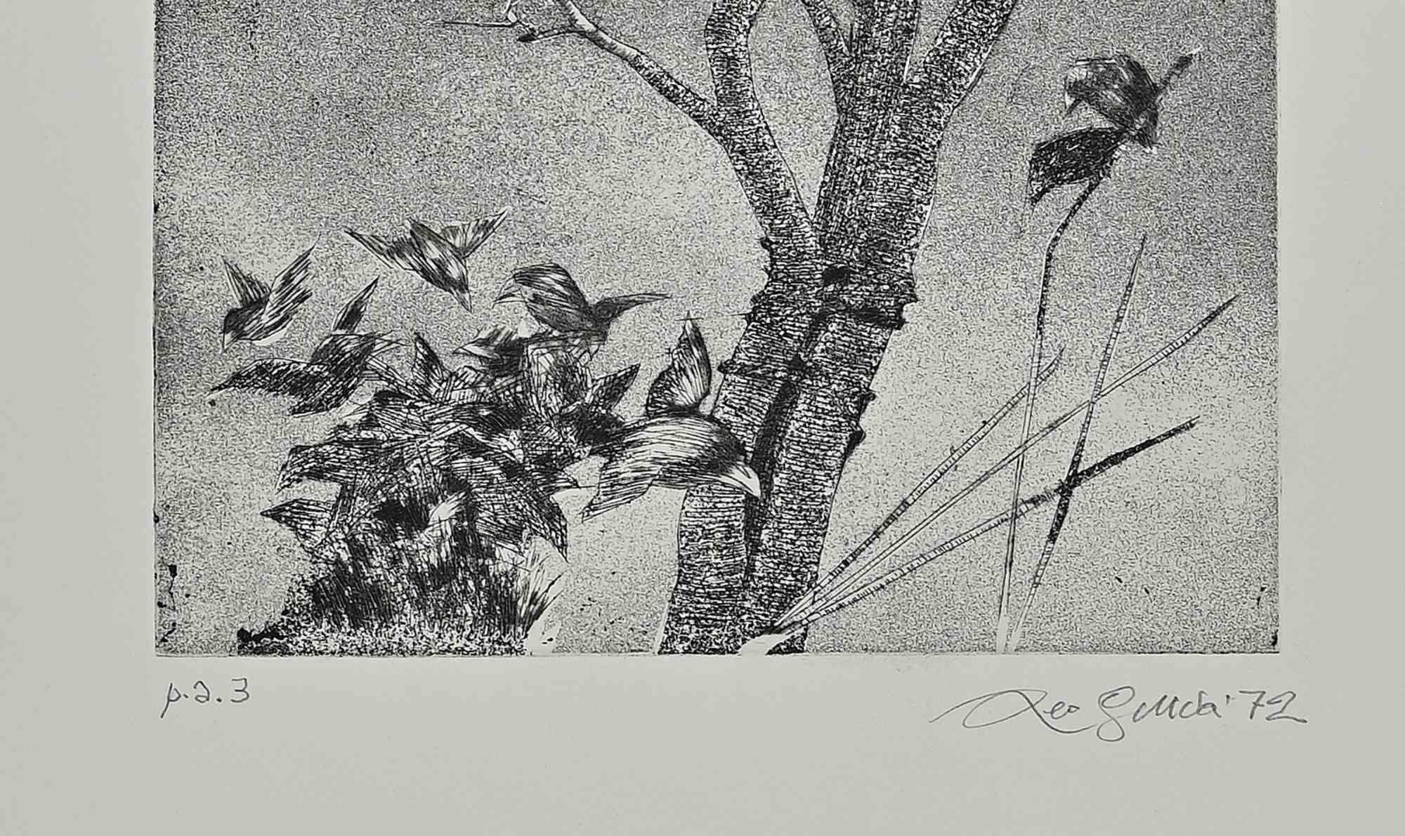 Der Mann auf einem Baum – Radierung von Leo Guida – 1972 im Angebot 1