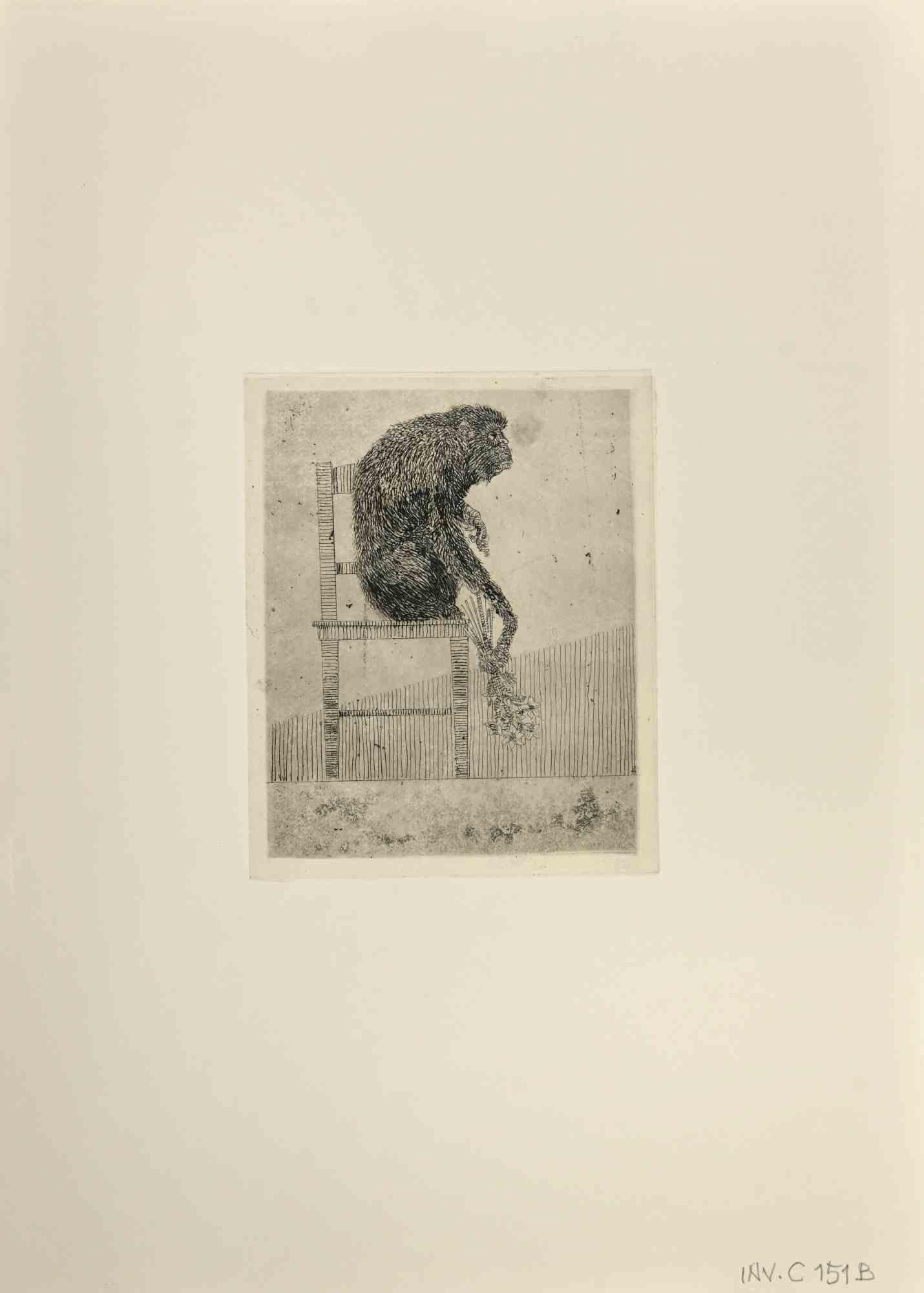 Monkey ist ein Kunstwerk des zeitgenössischen italienischen Künstlers  Leo Guida (1992 - 2017) in den 1970er Jahren.

Original-Radierung in Schwarz-Weiß auf Papier.

Gute Bedingungen.

Leo Guida  (1992 - 2017). Mit seinem Gespür für aktuelle Themen,