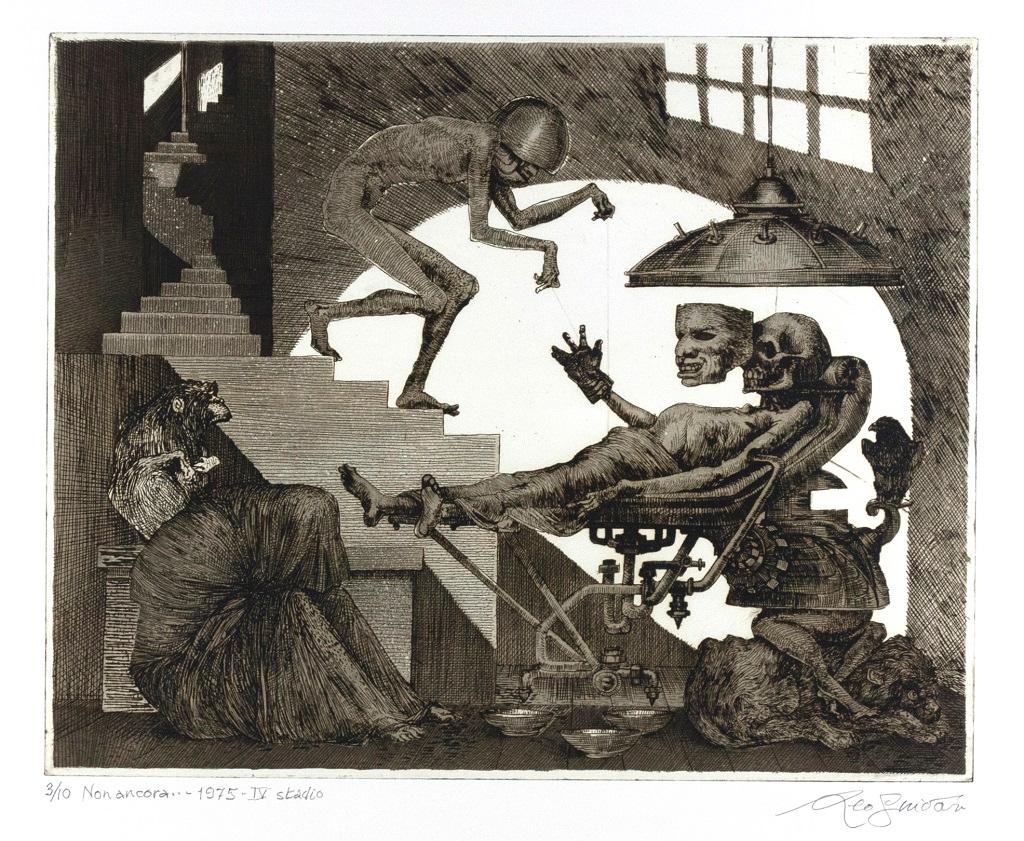 Not Yet (Original Title: Non ancora) is an original Contemporary artwork realized in 1975 by the italian artist Leo Guida (1992 - 2017) 

Original black and white etching.

Hand signed on the lower right margin.

Numbered, dated and titled on the