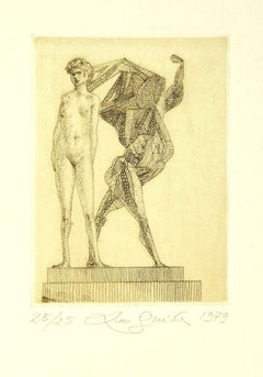 Vintage Nude and Creature - Original Etching by Leo Guida - 1979