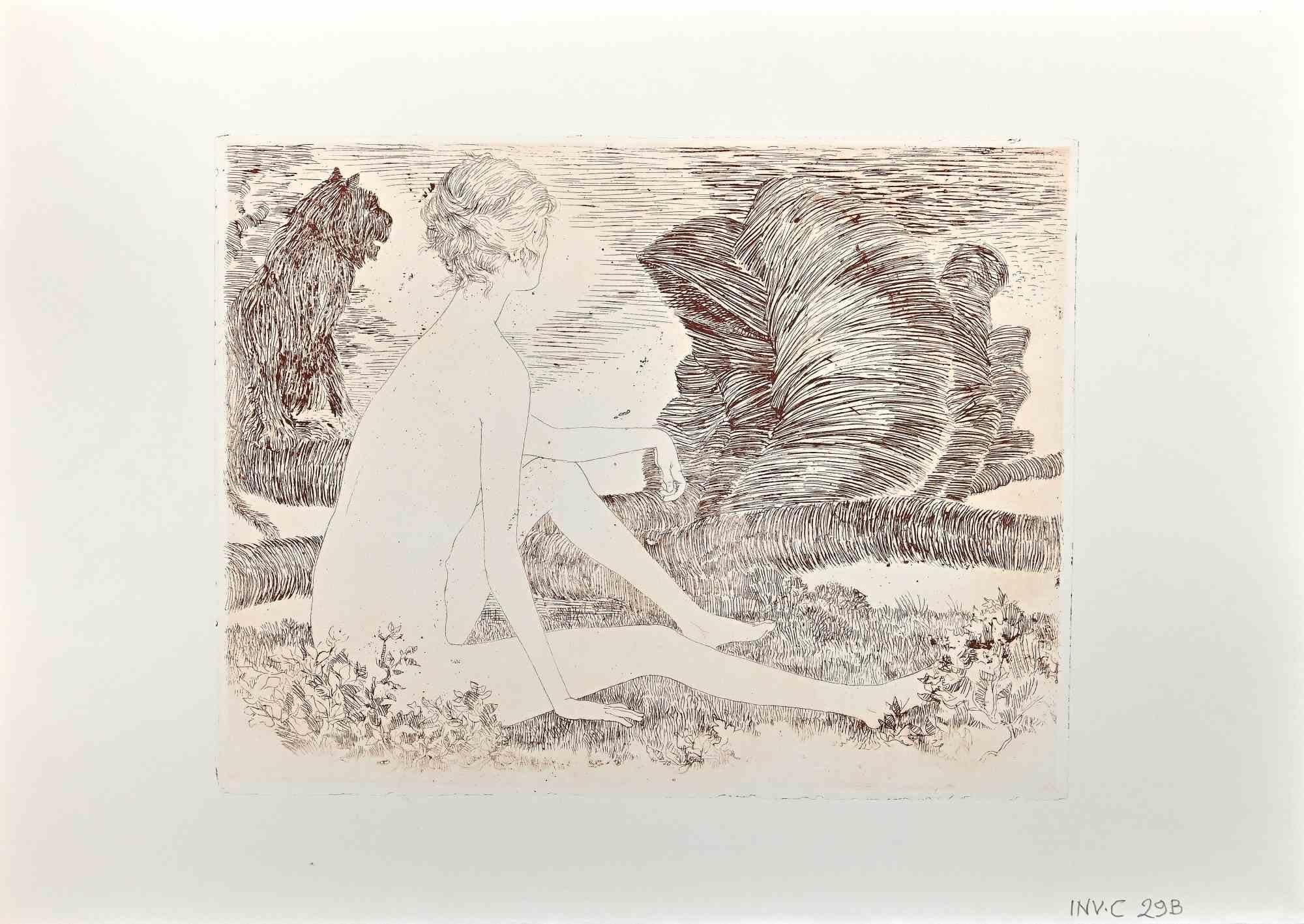 Nude of Woman is an Etching realized by Leo Guida in 1971.

Good condition, proof artist.

No signature.

Artist sensitive to current issues, artistic movements and historical techniques, Leo Guida has been able to weave a productive interview on