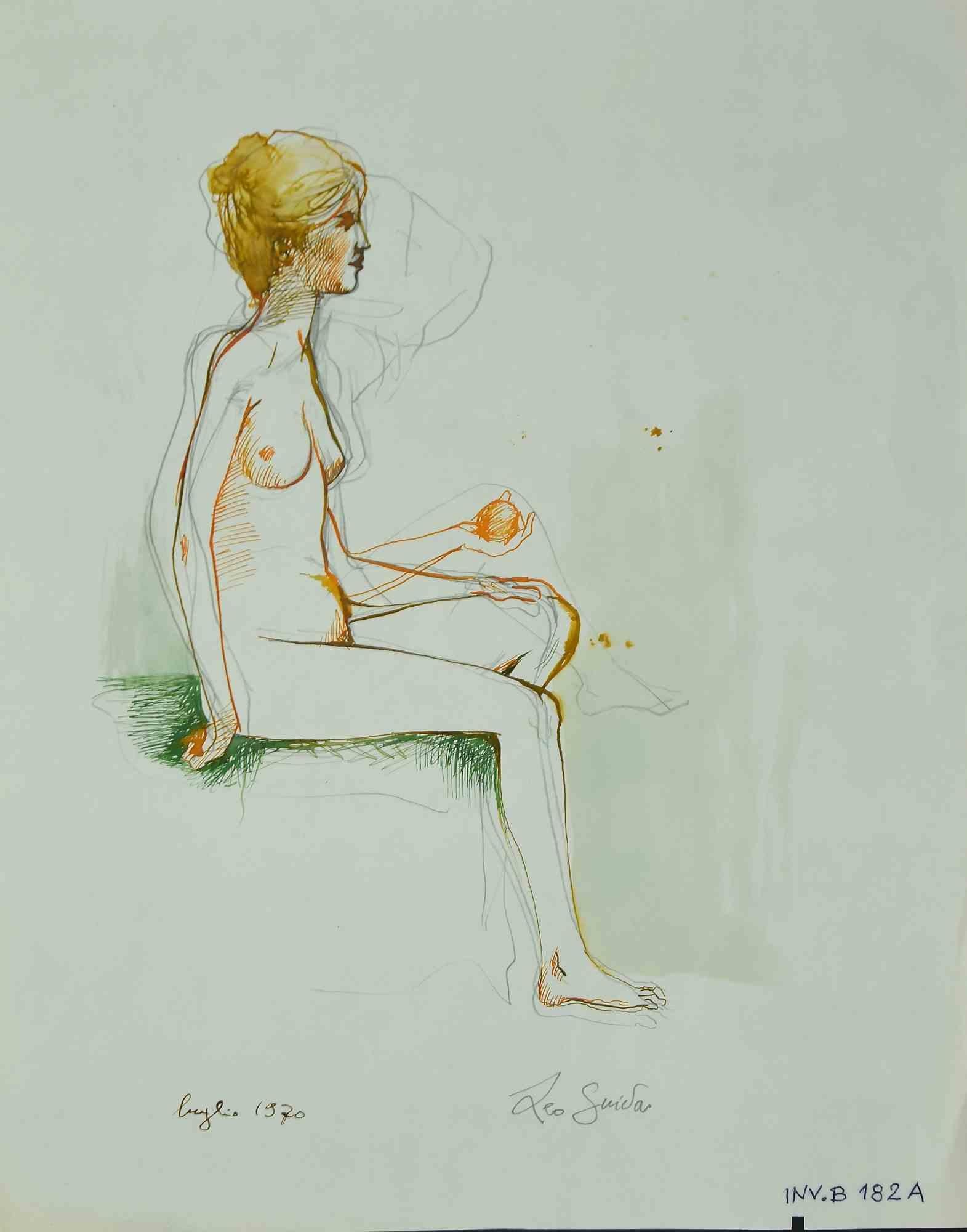 Nude is an original artwork realized  in 1970 by the italian Contemporary artist  Leo Guida  (1992 - 2017).

Original drawing in China ink and watercolor on ivory-colored paper.

Hand-signed and dated on the lower margins. 

Excellent conditions.