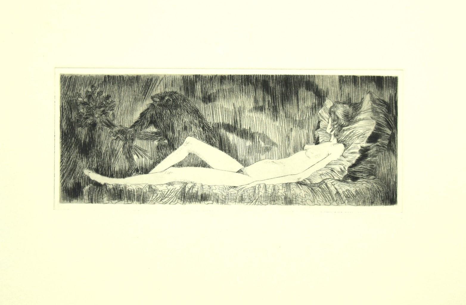 Nude - Original Etching on Paper by Leo Guida - 1970s