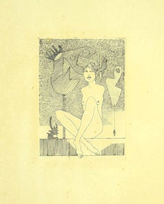 Nude – Original-Radierung auf Papier von Leo Guida – 1970er Jahre