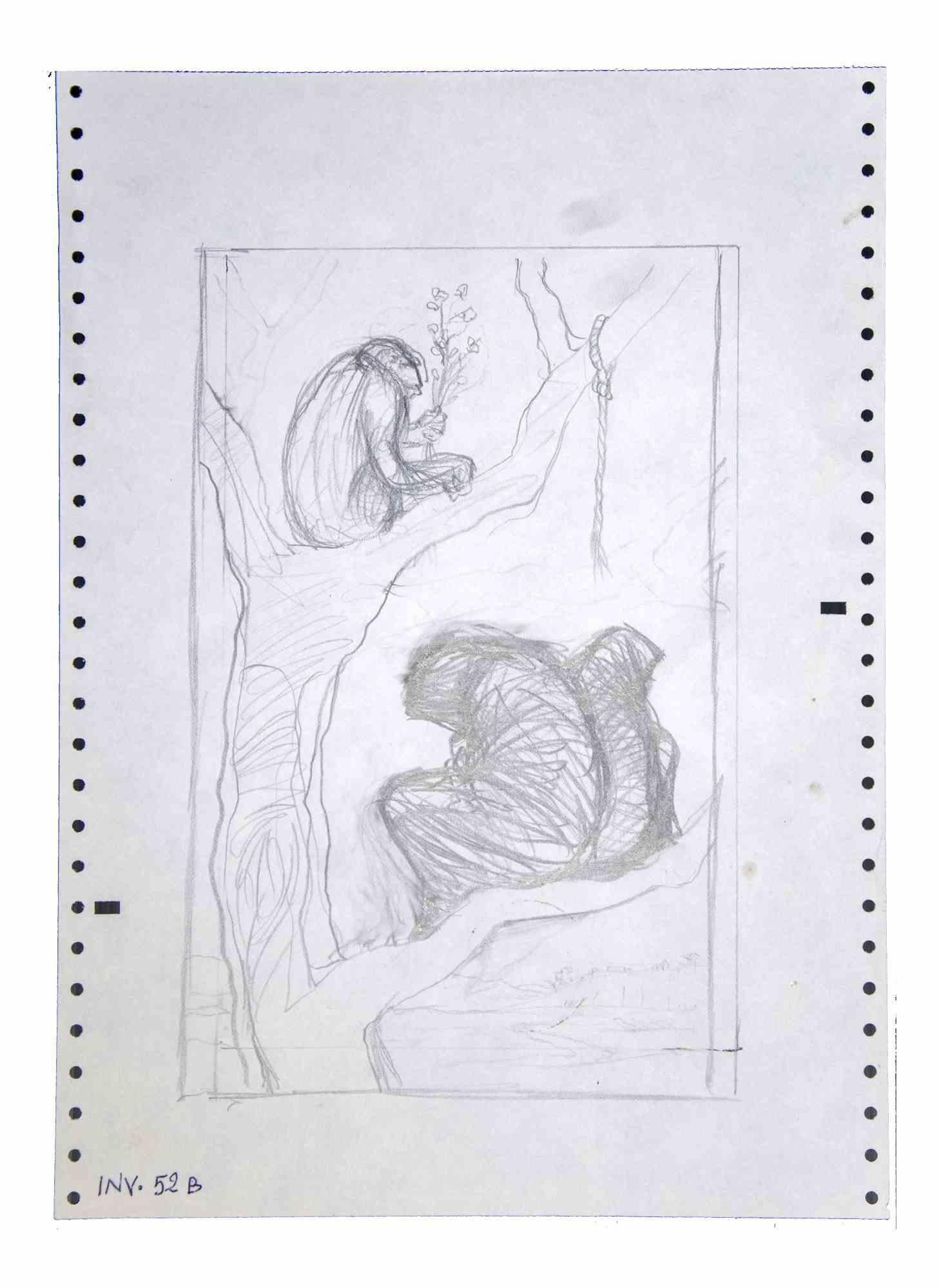 On the Tree is an original artwork realized in the 1970s. by the Italian Contemporary artist  Leo Guida  (1992 - 2017).

Original drawing in pencil on ivory-colored paper.

Good conditions, with slight foxing on the right.

Leo Guida  (1992 - 2017).