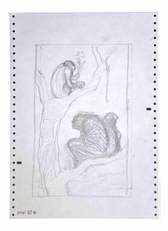 On the Tree –  Bleistiftzeichnung von Leo Guida – 1970er-Jahre
