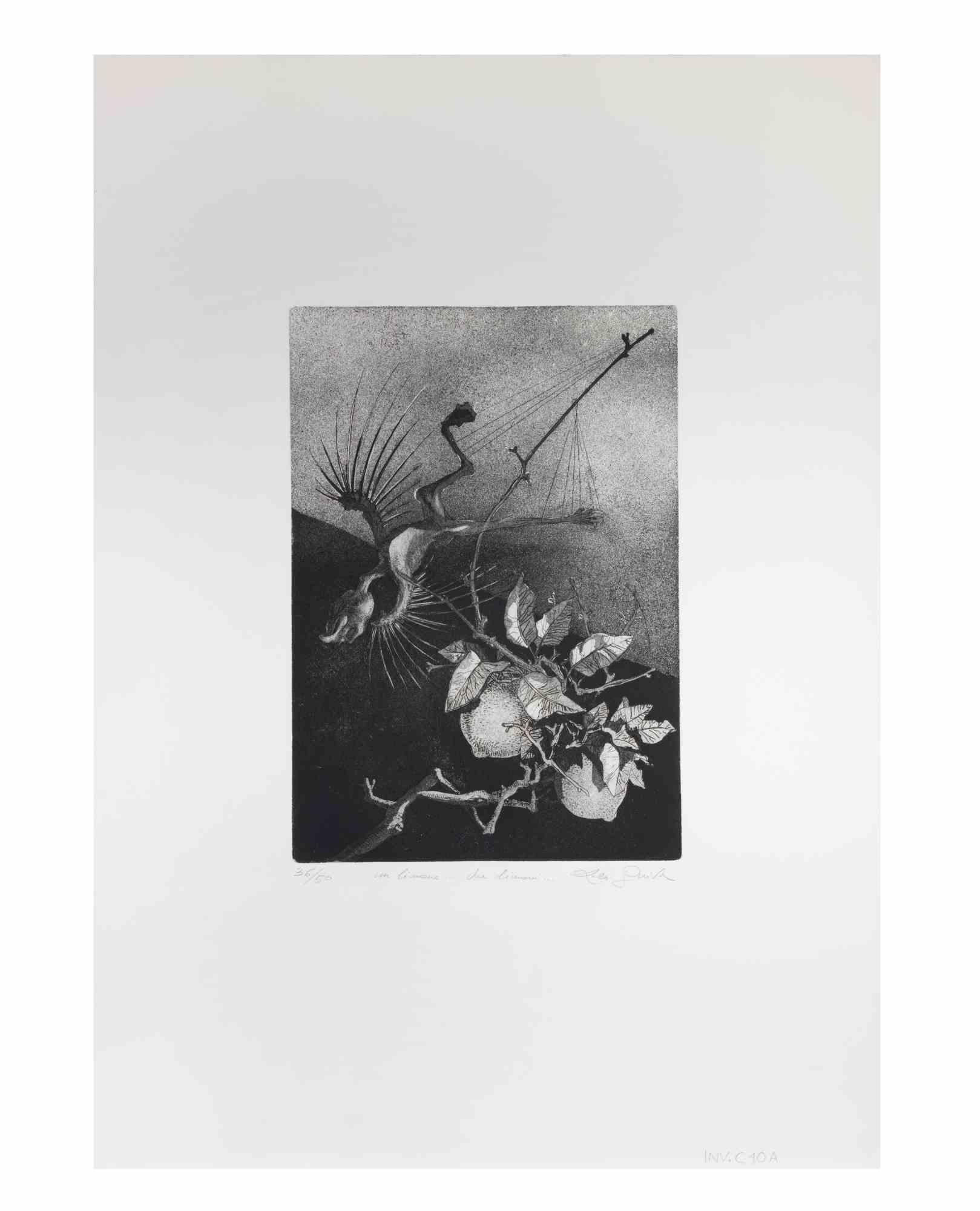 One Lemon Two Lemons is an artwork realized by the Contemporary Italian artist  Leo Guida (1992 - 2017) in the 1970s.

Original black and white etching on paper.

Hand Signed on the lower right margin, numbered edition of 50 prints, on the lower