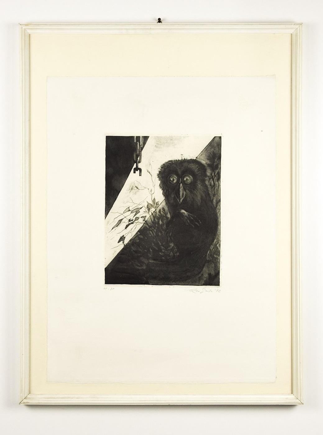 Owl - Etching by Leo Guida - 1972 For Sale 2