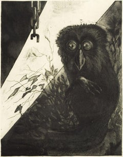 Peinture hibou - Gravure de Leo Guida - 1972