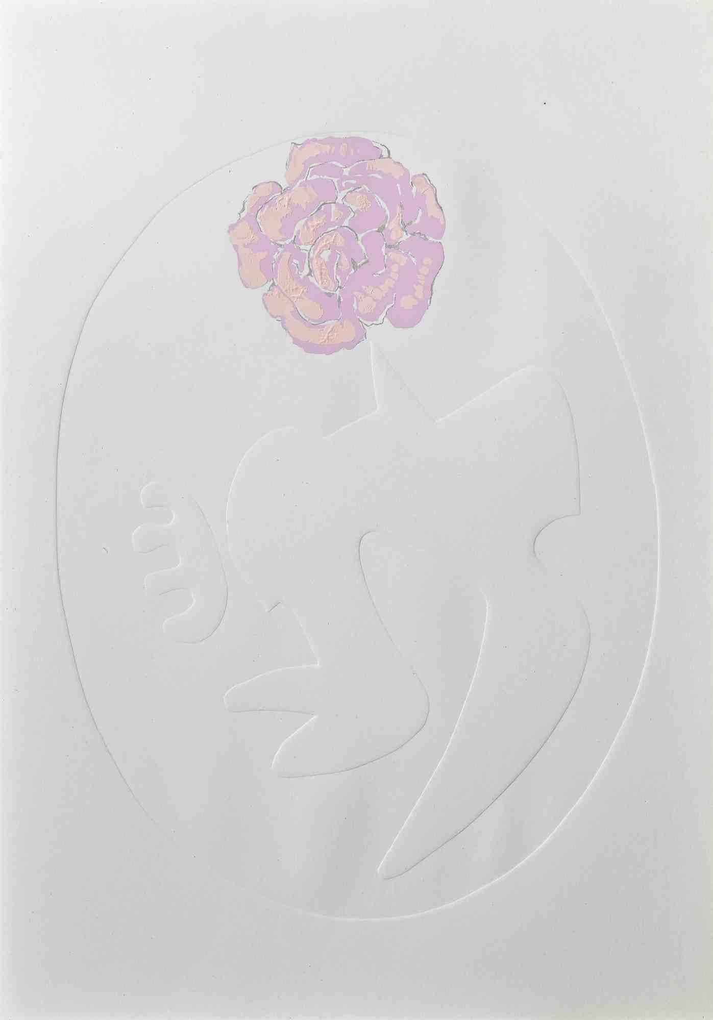 Pink Rose - Screen Print by Leo Guida - 1970s
