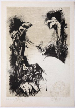 Porträt einer Frau – Lithographie von Leo Guida – 1965