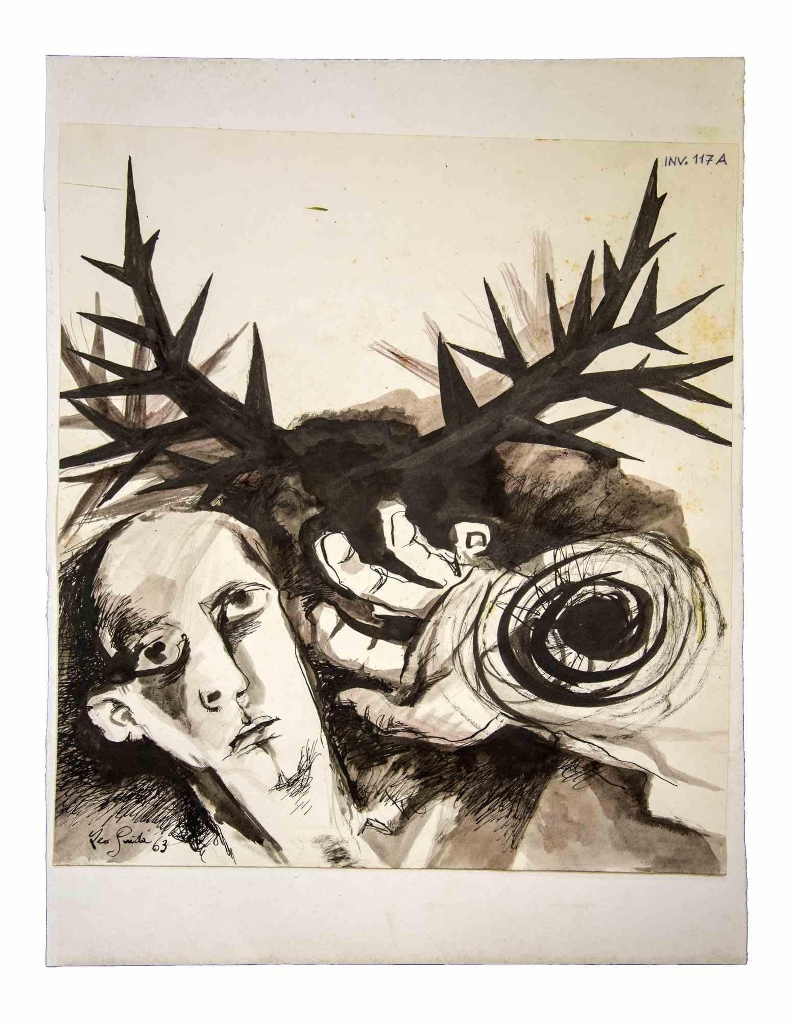 Porträt – Original-Radierung von Leo Guida – 1970er Jahre