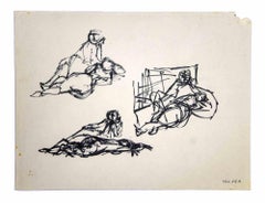 Posing Figures Sketch - Drawing by Leo Guida - 1970s